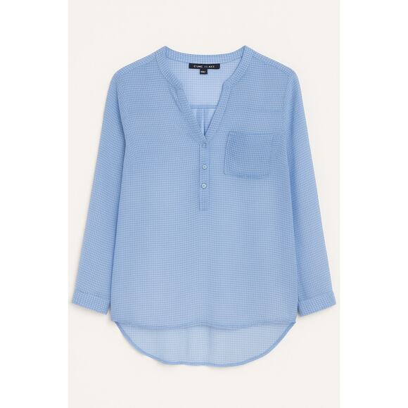 Como Black Women’s Size L Sheer Light Blue Check Blouse Long Sleeve V-Neck - Picture 2 of 7